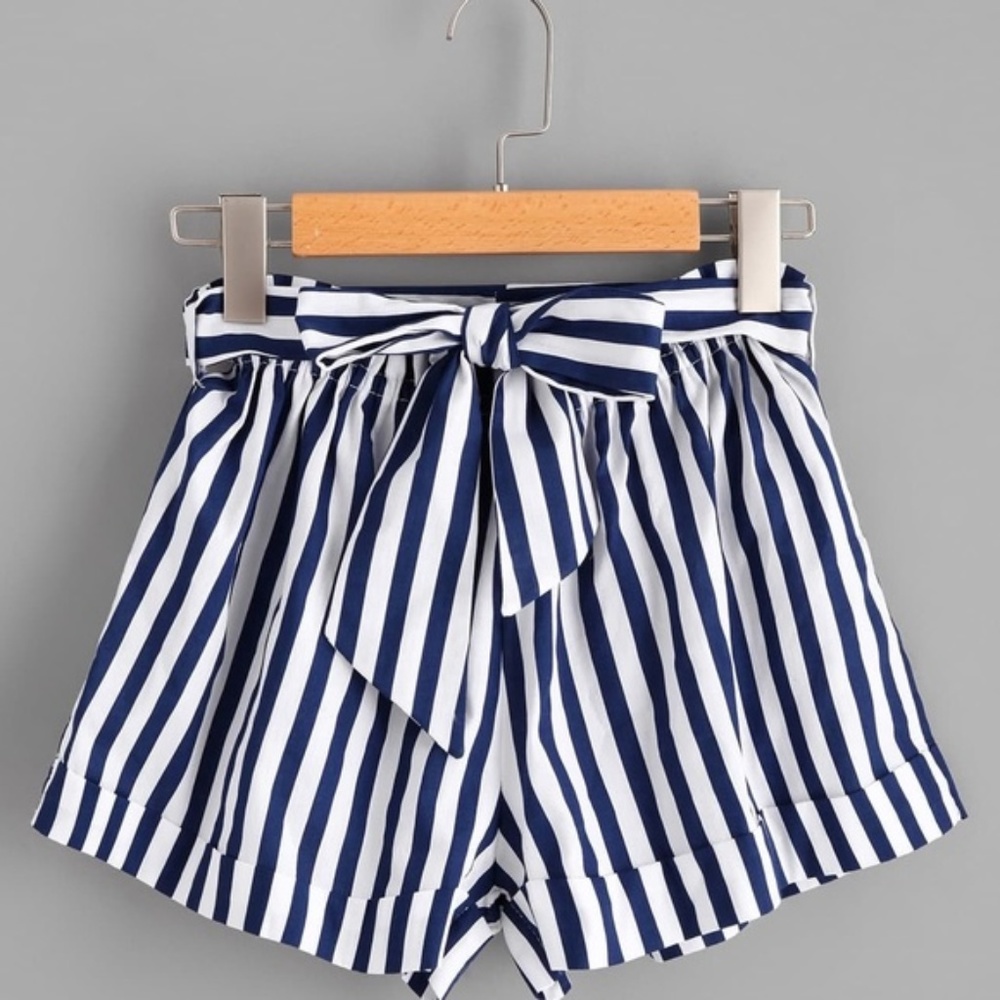 {October Love}Navy & White Striped Shorts w/Tie